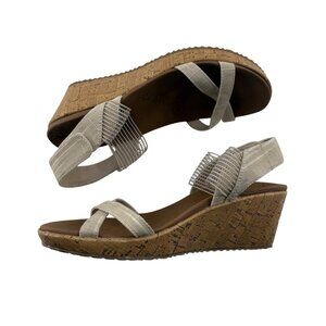 Skechers Cali Womens Wedge Sandals Size 8.5 Beige Textile Upper Luxe Foam
